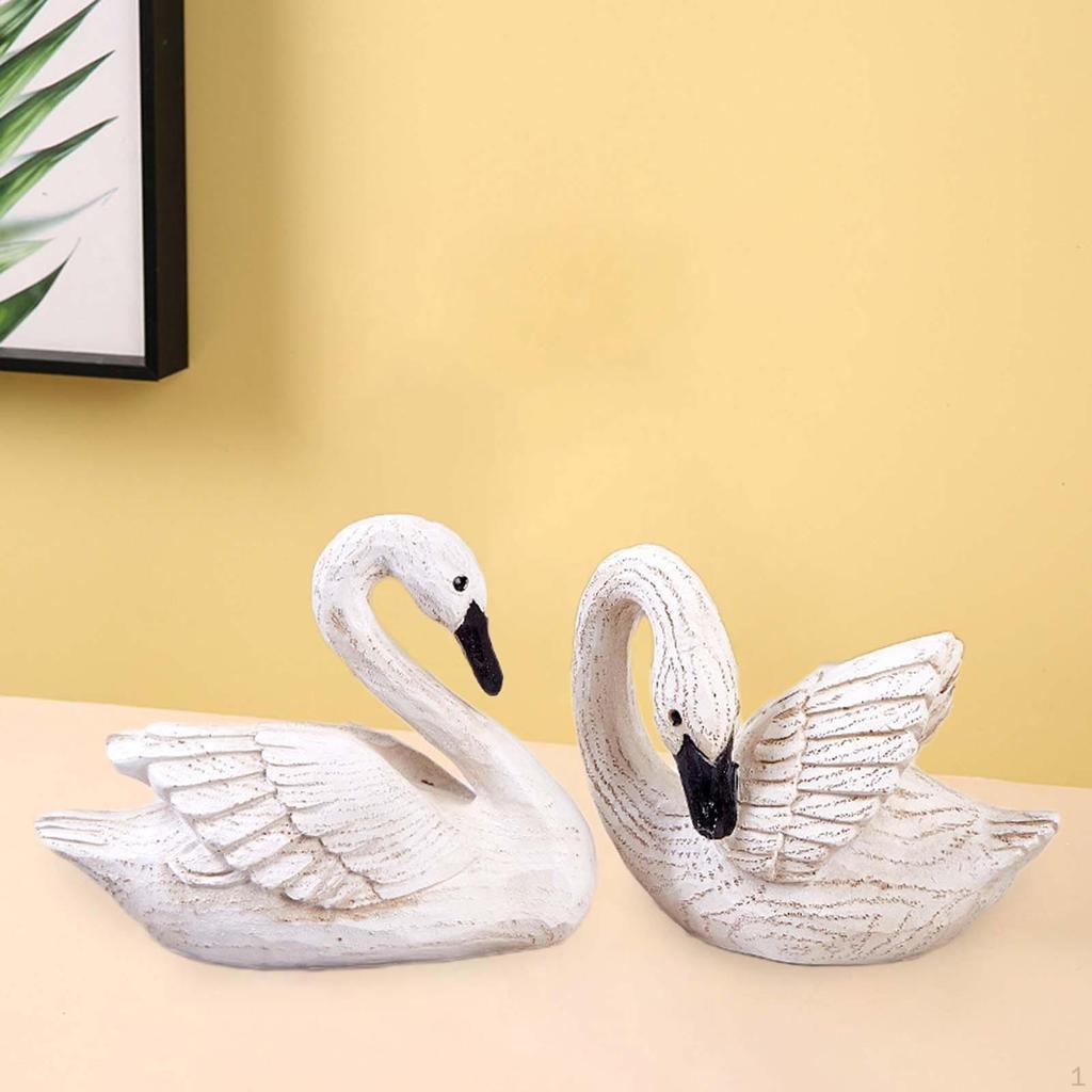 2 скульптуры из смолы, пара фигурок лебедей, подарок на день рождения, украшение для дома, статуэтки птиц
