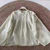 1116 Summer New Women's Crew Neck Japanese Ramie Shirt Loose Shirt Top Cardigan Retro Long Sleeve Single Break