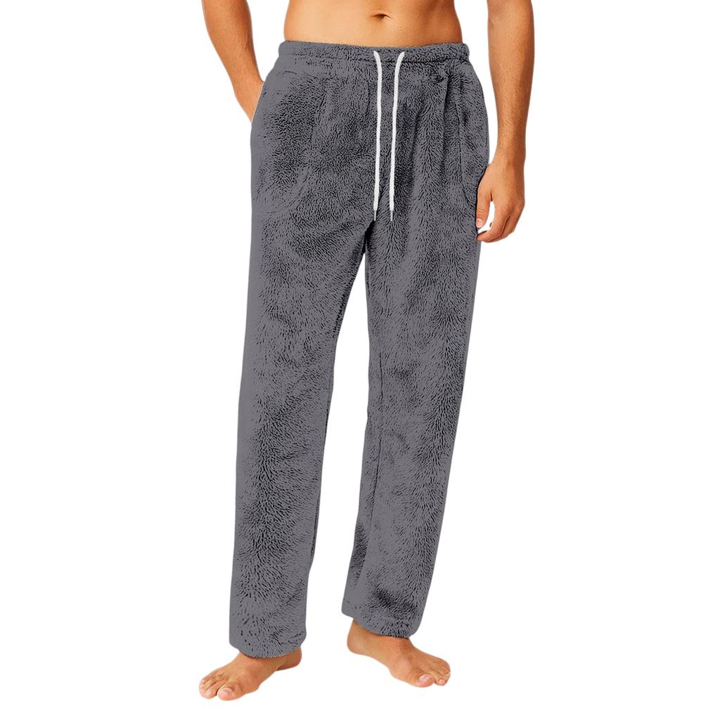 Men's Drawstring Pocket Flannel Pants Homewear Sleep Pants