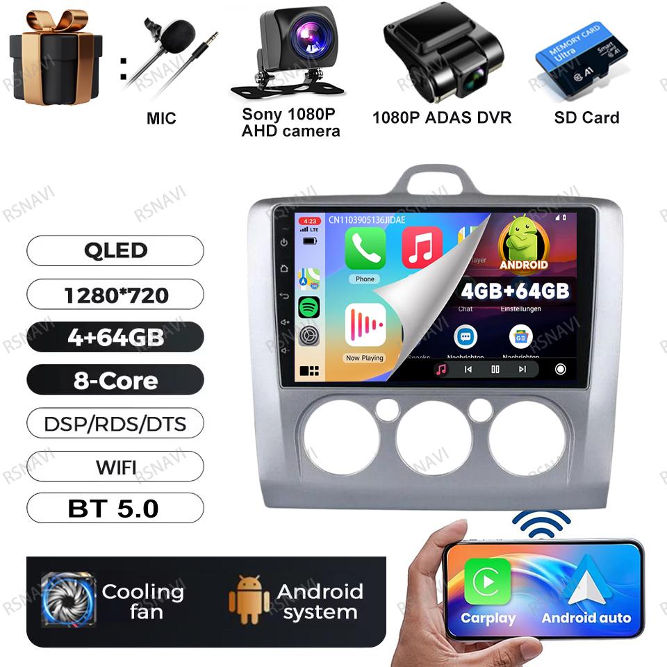 Android 16 Video Player For Ford Focus 2 Mk 2 2004 - 2011 Multimedia Car Radio Audio Auto 5G WIFI Carplay RDS BT Head Unit GPS