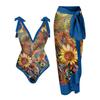 New Vintage Ethnic Print Women's One Piece Swimsuit Two Piece Sheer Skirt Conservative Push Up Padded Swimwear Beachwear