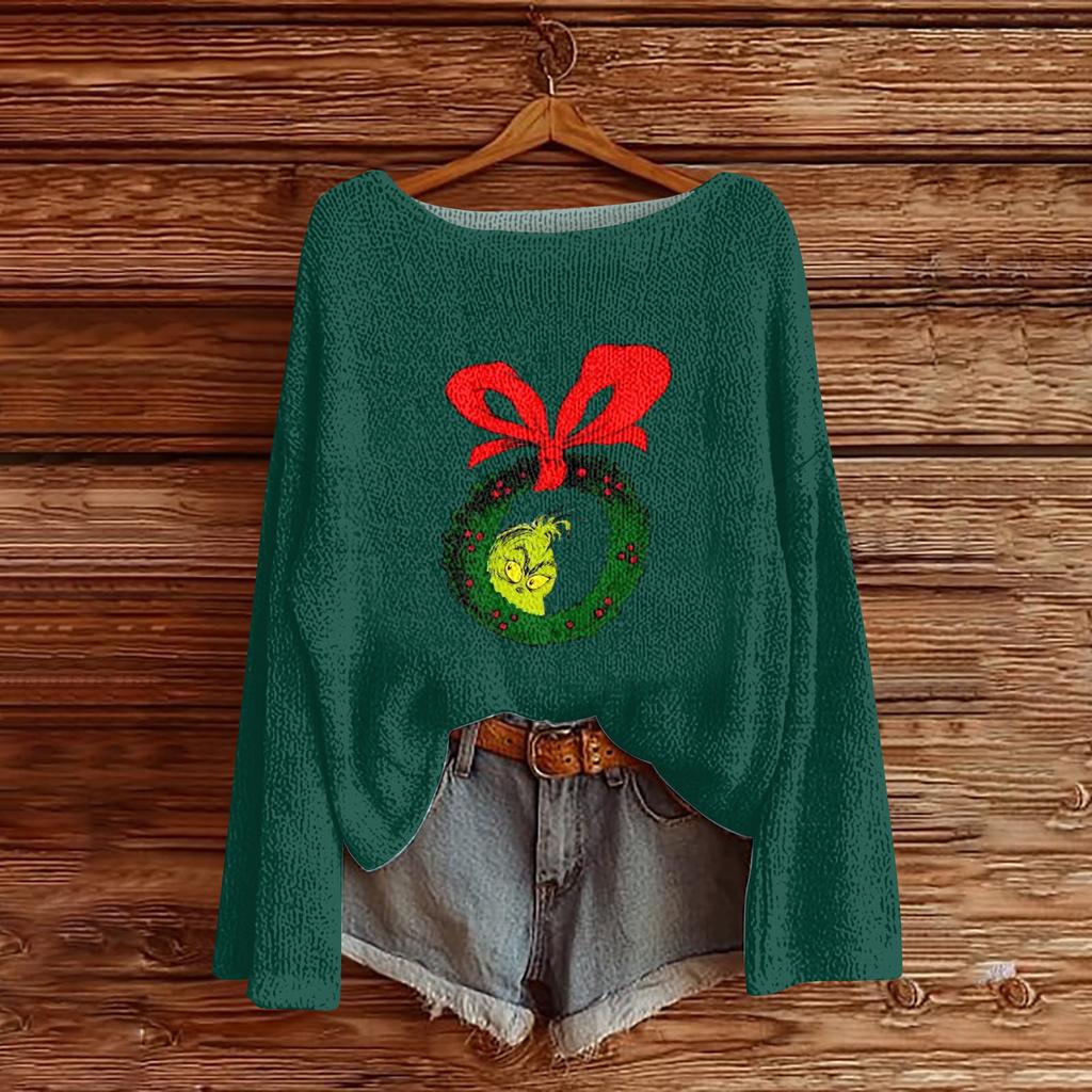 Women's Fashion Round Neck Long Sleeve Pullover Faux Sweater Knitted Pullover Top