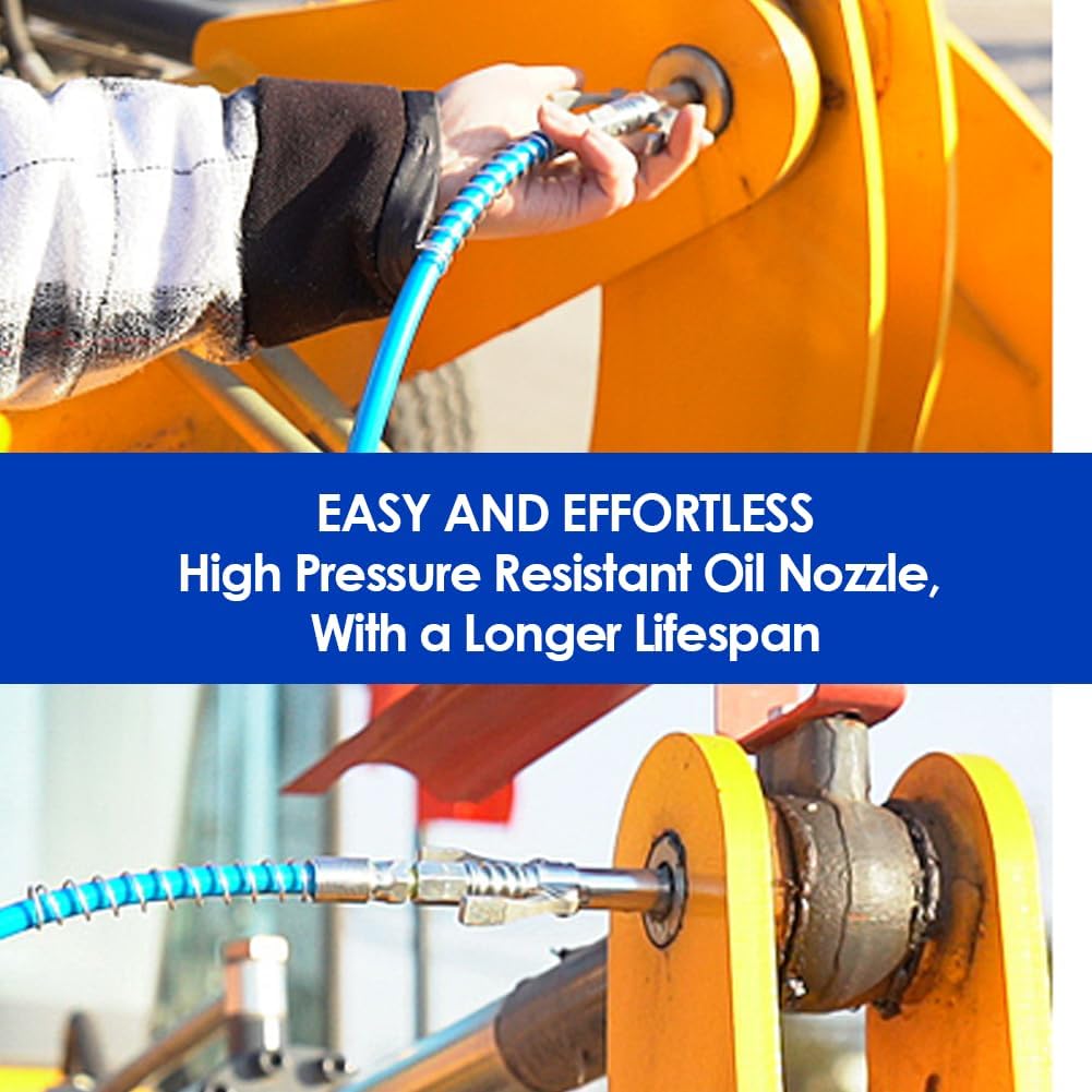 Grease Gun Hose Grease Gun Kit 23.6 inches Heavy Duty Flexible Gun Whip Hose Coupler Extension Spring Flex Hose Blue