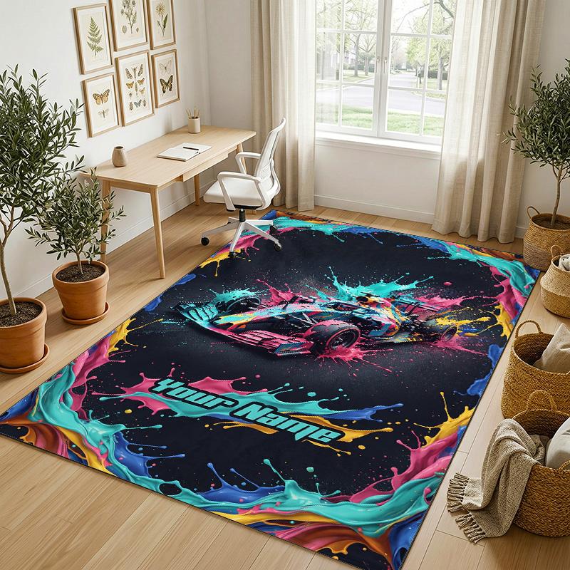 Cactus Garden Theme Soft Crystal Velvet Rug Custom Name & Text Print Non Slip Floor Rug for Bedroom Living Room