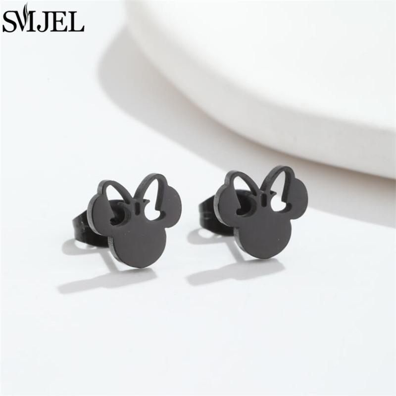 Fashion Cute Mini Mouse Ear Stud Earrings For Women Stainless Steel Minnie Girls Piercing Earings Jewelry Accessories Gifts
