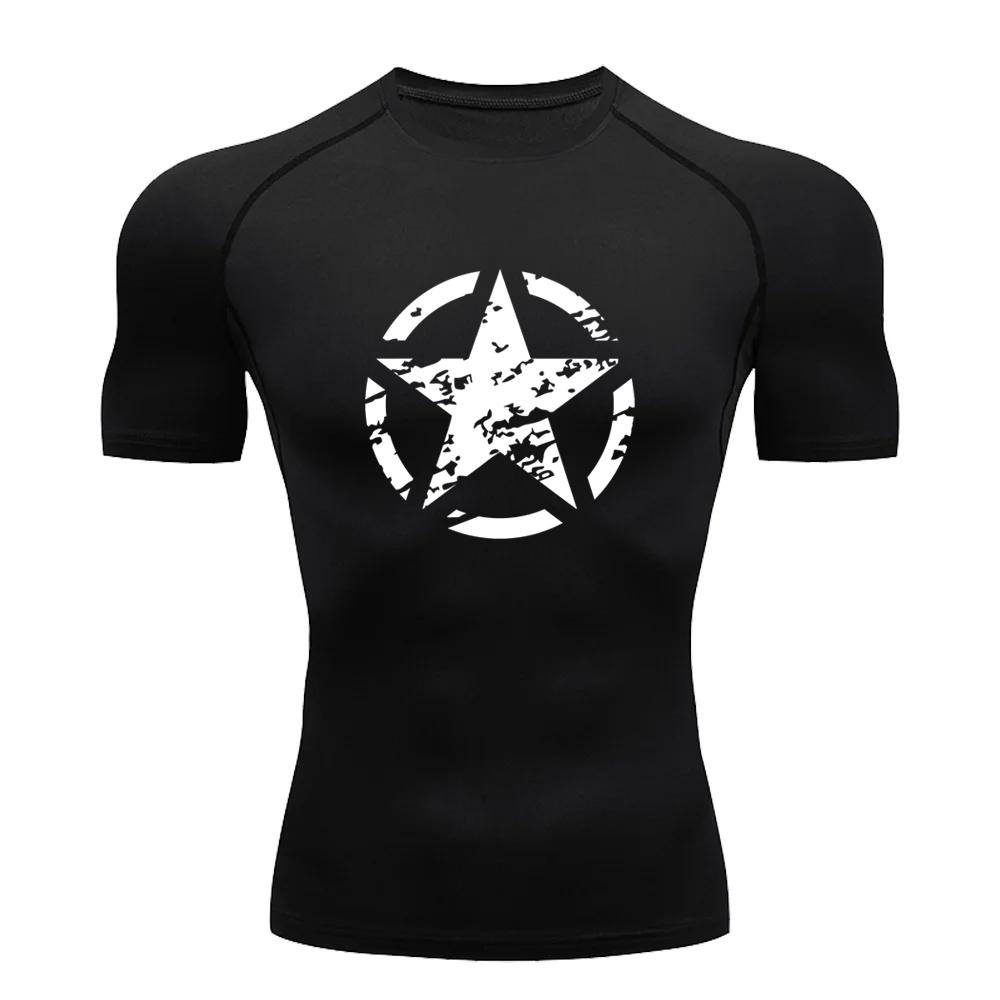 Летняя модная мужская компрессионная рубашка с принтом, быстросохнущая эластичная футболка для фитнеса, бега, дышащая, с коротким рукавом, S-3XL