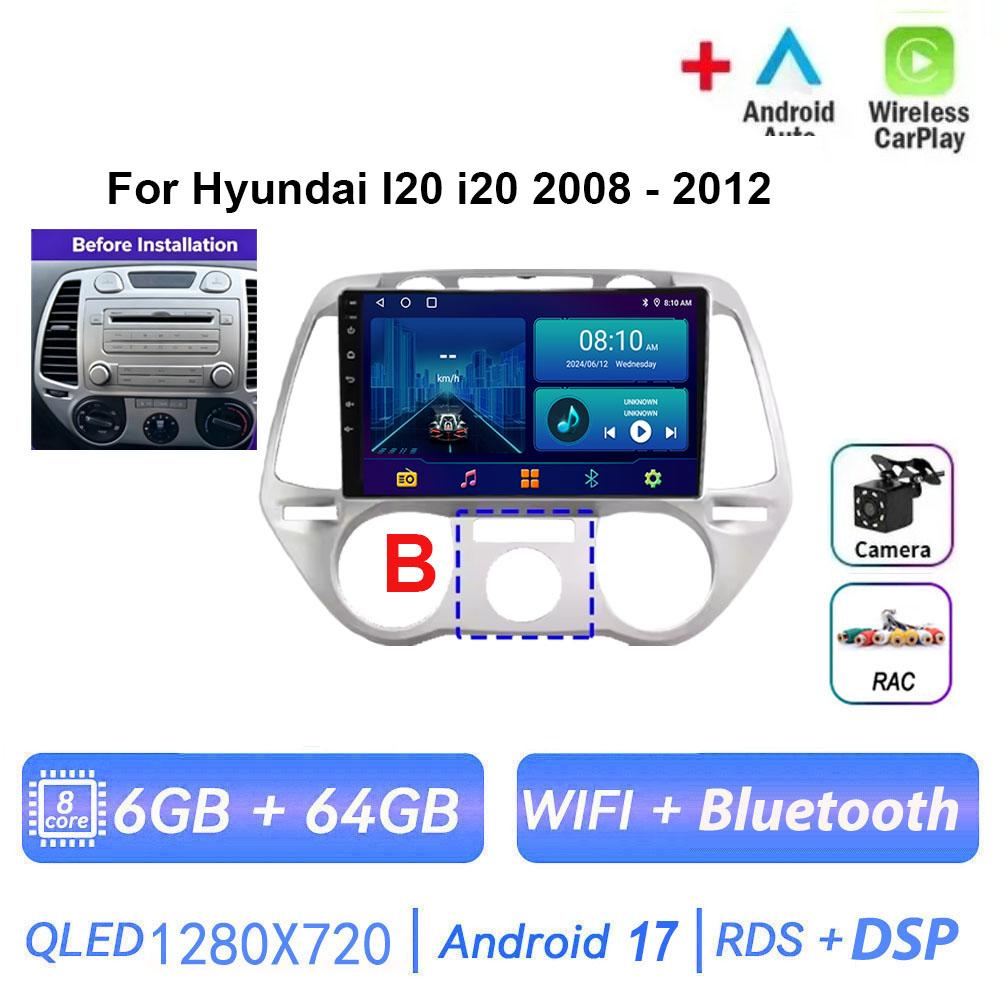 Autoradio Android 17 pour Hyundai I20 i20 2008 - 2012 Lecteur Multimédia Vidéo Stéréo WIFI Écran Tactile Carplay Autoradio 4G GPS