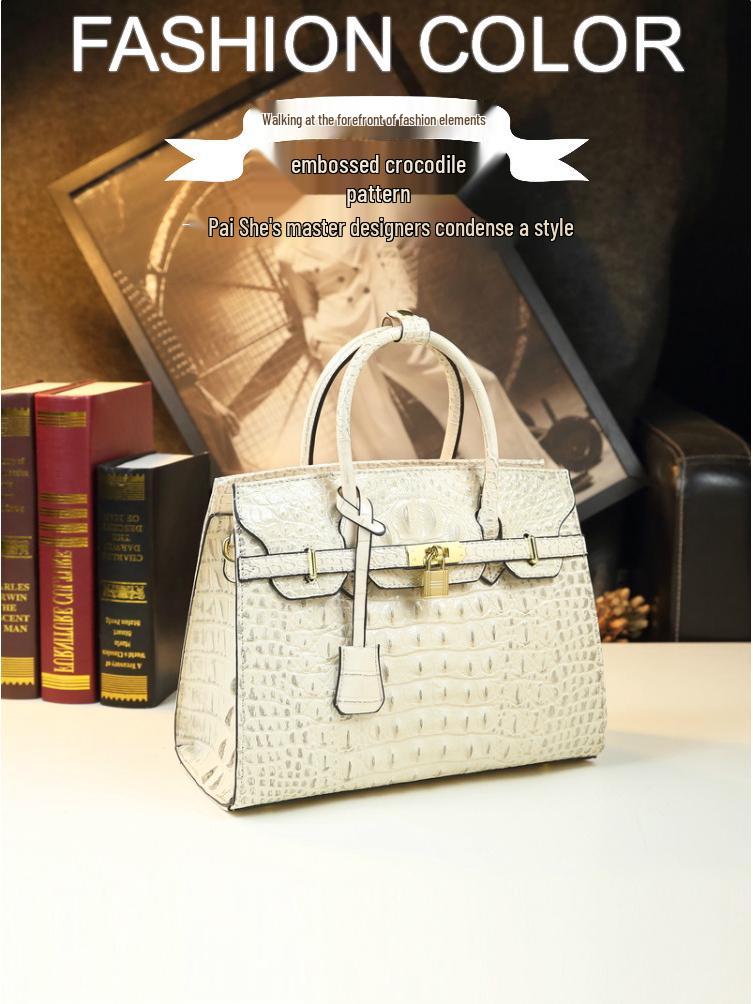 Европейская и американская платиновая сумочка с узором крокодила 2025 года – большая, стильная, прочная кожаная сумка для женщин