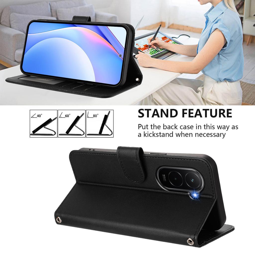 Для Xiaomi Poco M7 Plus 5G/M7 4G (169 мм) Чехол-кошелек с RFID-блокировкой, из телячьей кожи с текстурой, подставка, чехол для телефона со шнурком