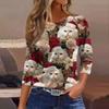 Женская Мода Повседневный Рукав Три Четверти Рождественский Принт Горловина Топ