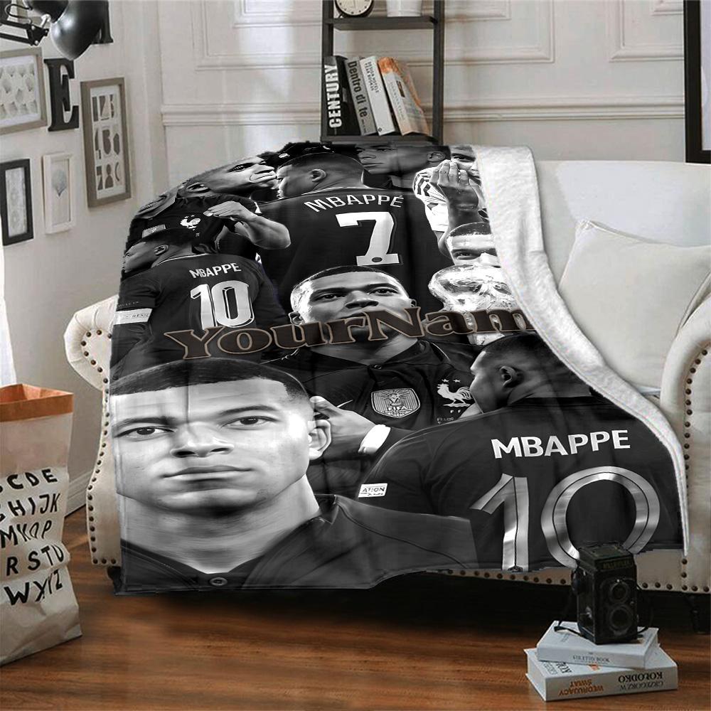 Mbappe Personalized Name Blanket Lightweight Customizable Blanket Soft & Cozy Suitable for Bed Home Decor Couch Sofa Four Seasons Multipurpose