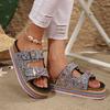 2025 Foreign Trade Slippers Fashionable Rhinestone Double Buckle One Pedal Platform Women's Beach Sandals Large Size