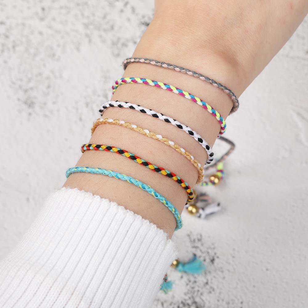 Copper Bead Girls Colorful Polyester Thread Fashion Accessories Braid Hand Rope Woven Bracelet
