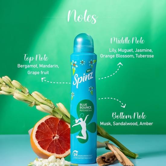 Spinz Blue Bounce Deo for Women|Fresh Tuberose Fragrance|200ml