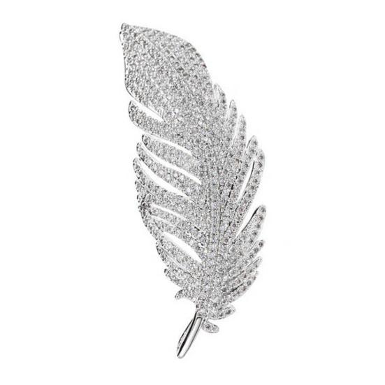 Rhinestone Feather Brooch for Women Men Faux Crystal Feather Lapel Safety Pin Collar Jewelry Accessory for Parties Weddings