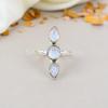 Rainbow Moonstone 925 Sterling Silver Pear Gemstone Boho Style Handmade Ring For Women