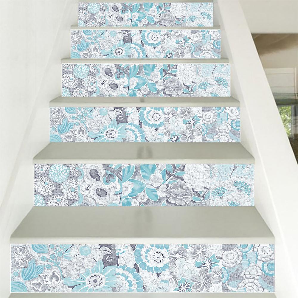 16pcs Fresh Blue Tiles Kitchen Oil-poof & Waterproof Sticker Cupboard Bathroom Home Renovation Peel & Stick Art Wall Decals