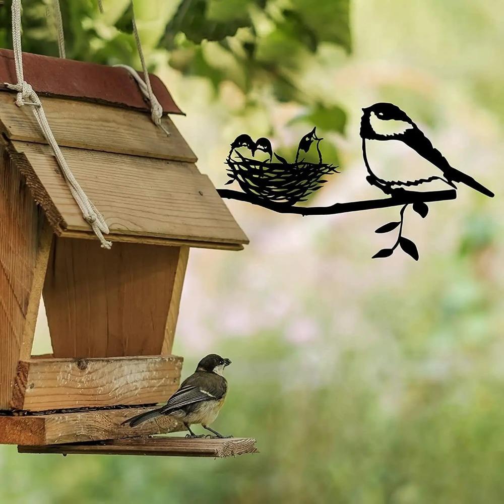 3 PCS Metal Bird Silhouette Wall Art Decor Birds On The Branch Metal Bird Statue Wall Decor Metal Wall Hanging