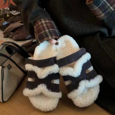 Осенне-зимние тапочки из стриженой овчины 2025 осень новая универсальная меховая интегрированная теплая домашняя тапочка с пушком