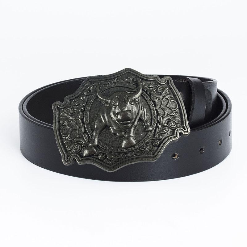 Whole Vintage Cowhide Belt Bullhead Punk Western Denim Men's Wide Belt