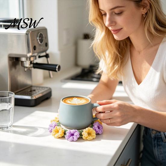 Handmade Cotton Drink Mats Crochet Flower Bouquet Coaster, Knit Rose Mug Mat Transforms Into Bouquet, 2-in-1 Soft Yarn Rugs Coaster Table Mat,