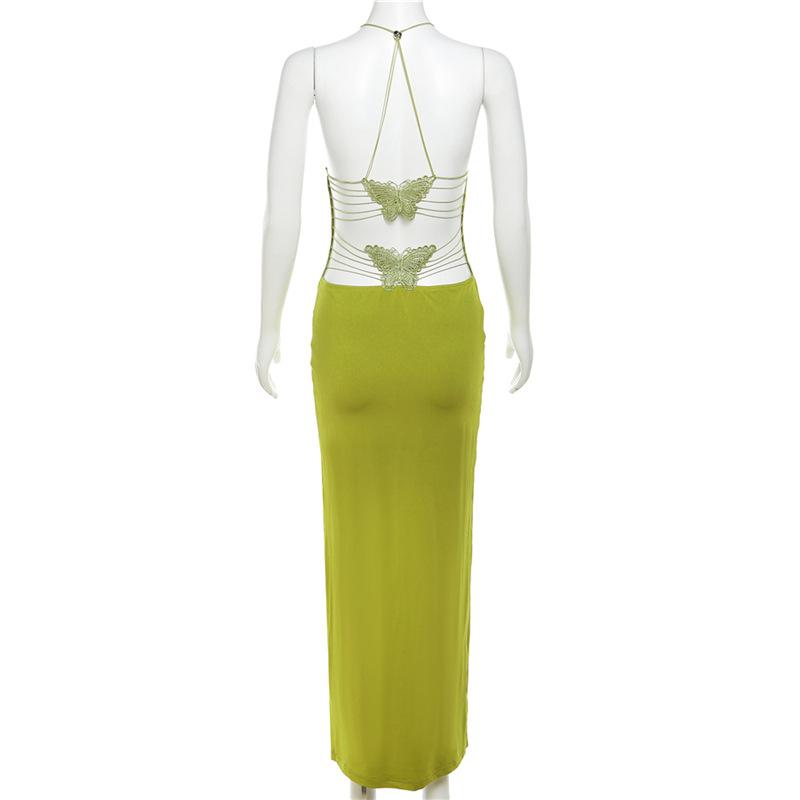 Бандажное женское сексуальное платье с открытой спиной, летнее платье с лямкой на шее и высокой талией, облегающие вечерние платья, женское элегантное модное однотонное женское повседневное платье 24538