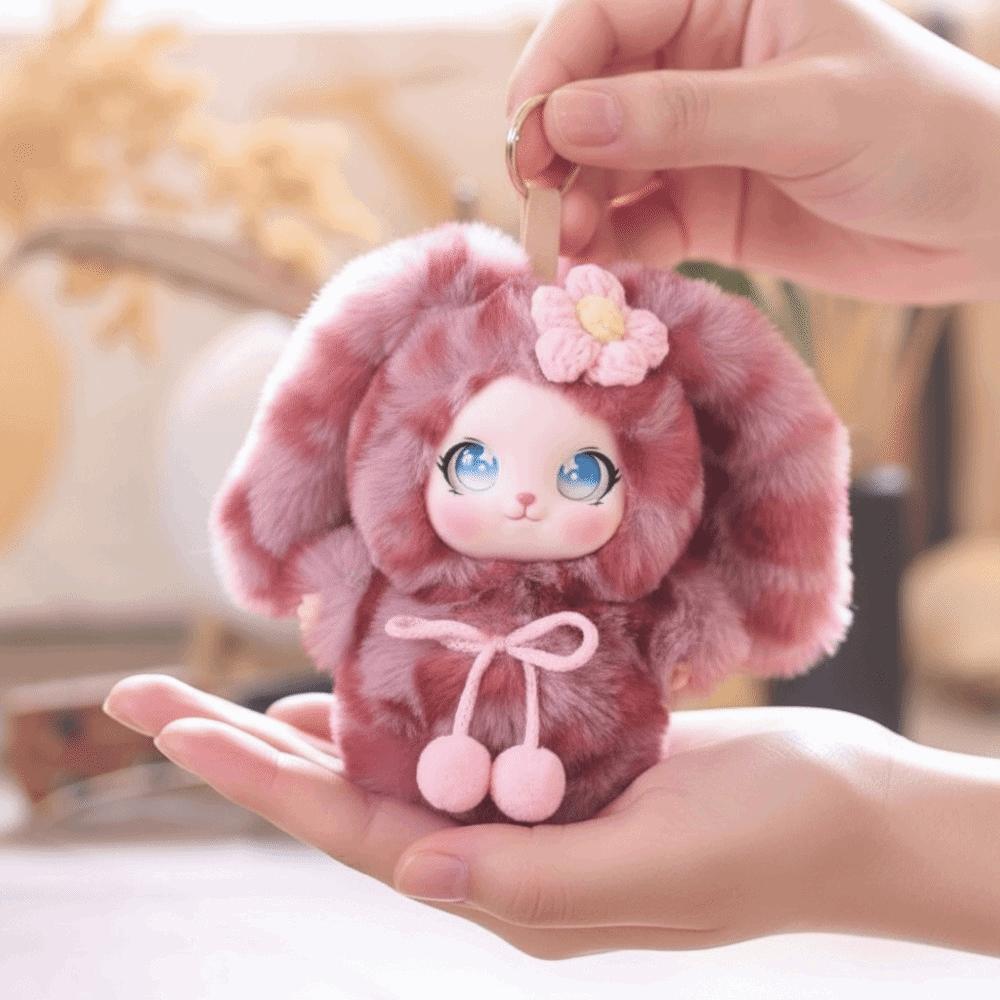 Ornaments Rabbit Plush Keychain Big Ear with Flower Bunny Plush Doll Pendant Backpack Decor