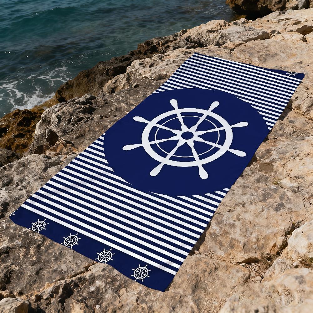 Blue Navigation Wheel Circle Towel Large Quick-Drying Microfiber soft Beach Towel for Travel Fitness Sauna Bathing Camping