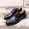 Fashion Glossy Derby Shoes Large Size Korean Version of Brock Engraved Leather Shoes Nightclub Personalized Gold Lace-up Leather Shoes