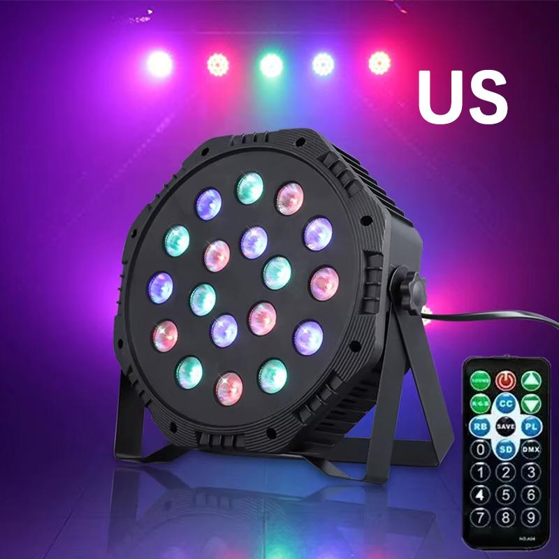 18 светодиодных RGB сценических светильников DMX512 со звуковым управлением и стробоскопической лампой для дискотек с вилкой ЕС/США для диджеев, свадеб, баров, клубов, рождественских вечеринок, освещения, декора