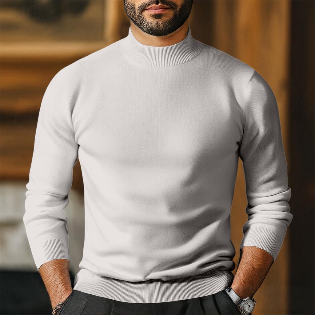 Men's Half Turtleneck Slim Fit Pullover Plus Velvet Long Sleeve Color Sweater Men's Warm Knitted Sweater