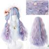 Длинные волны парики Лолиты для женщин Розовый Фиолетовый Синий Красочный Парик С Челкой Хэллоуин Рождество Косплей Синтетические Волосы Термостойкое Волокно