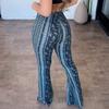 Женские брюки с высокой эластичной талией, ретро-принтом, расклешенным низом, облегающего кроя, эластичные