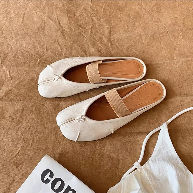 Fashion Spring Women Flat Split Toe Shoes PU Leather Bow Tie Front Shallow Slip On Girls Tabi Shoes Flats Ballet Shoes