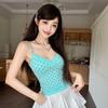 #Летний новый сладкий и пряный стиль жаккардовый принт топ-майка на бретельках женский узкий цельный с подкладкой на груди универсальный топ