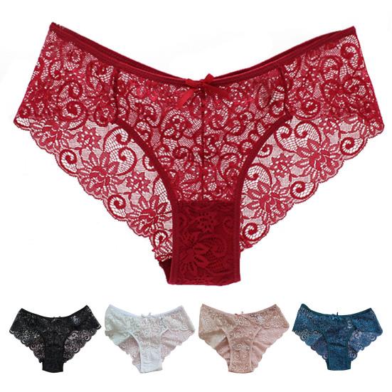 Женские трусики с низкой талией, ажурные, кружевные, с хорошей воздухопроницаемостью, однотонные, тонкие