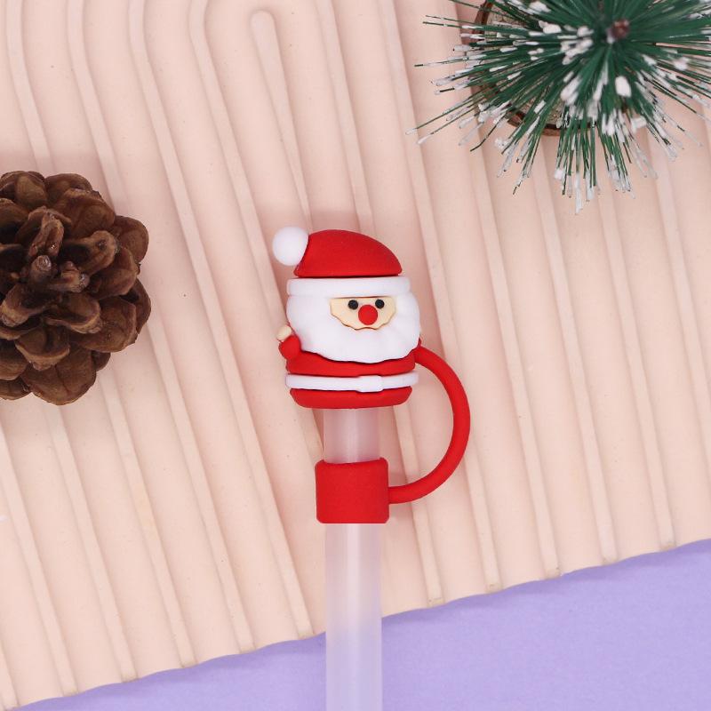 1pc Christmas Straw Cover Caps Silicone Straw Tips Protectors for 10mm 8mm Drinking Straws Reusable Cute Straw Toppers Cup Cover