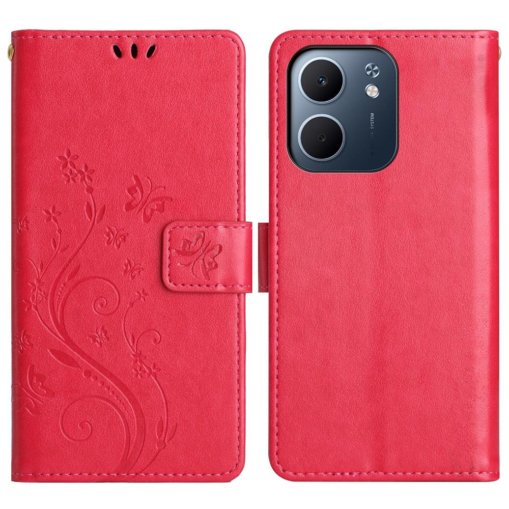 For Oppo A5x 4G Leather Wallet Case Butterfly Flower Imprint Phone Cover with Strap
