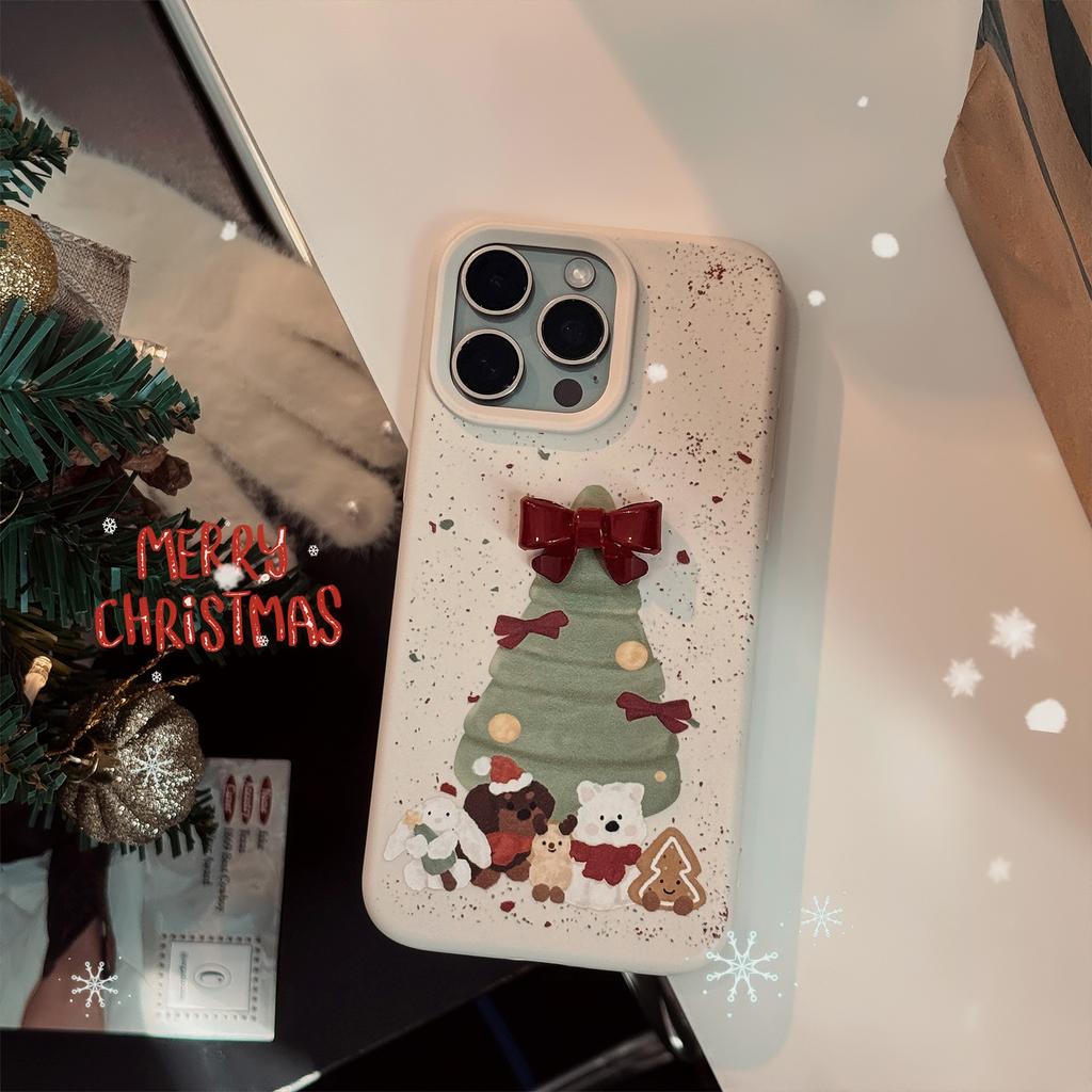 Suitable for three-dimensional bows iphone16iPhone Case17Christmas Tree Cartoon15Anti-Fall14promax Soft