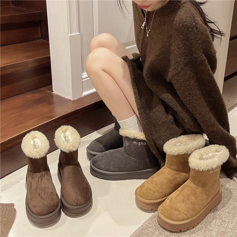 [Фанфна] Утепленные теплые ботинки на толстой подошве для женской осени 2025 года, новые нескользящие плюшевые снежные хлопковые ботинки