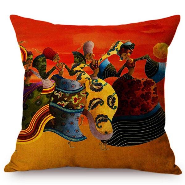 Abstract Africa Impression Dancing Africa Women Home Decor Throw Pillow Case Gold Sunset Oil Painting Art Gallery Cushion Cover