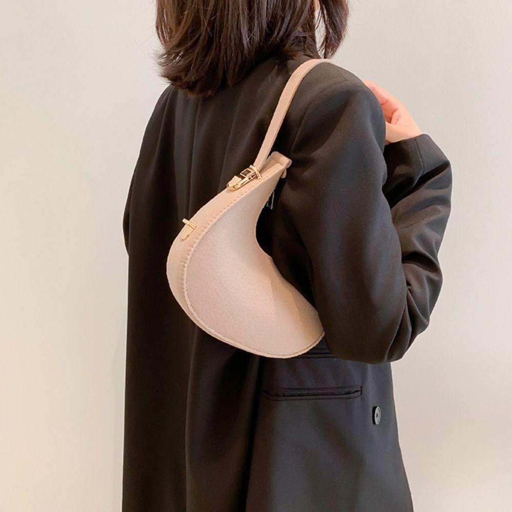 Korean Style Crescent Bag Shoulder Pouch Underarm Bag Elegant Felt Handbag Girls