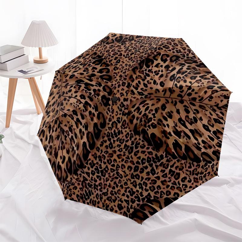 1pc Leopard Print Automatic Open/Close Umbrella, Portable Folding Umbrella, Compact Travel Umbrella for084
