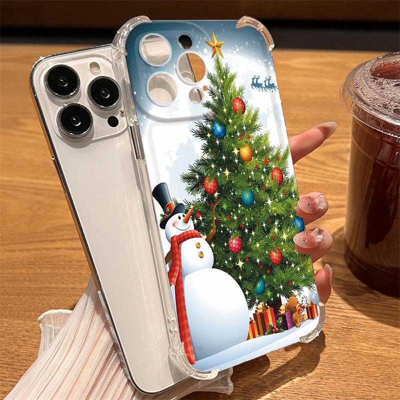 Чехол для iPhone 17 16 15 14 13 12 11 Pro Max 7 8 15 Plus X XR XS Max Дед Мороз Олень Снеговик Рождество Прозрачный Силиконовый Мягкий чехол
