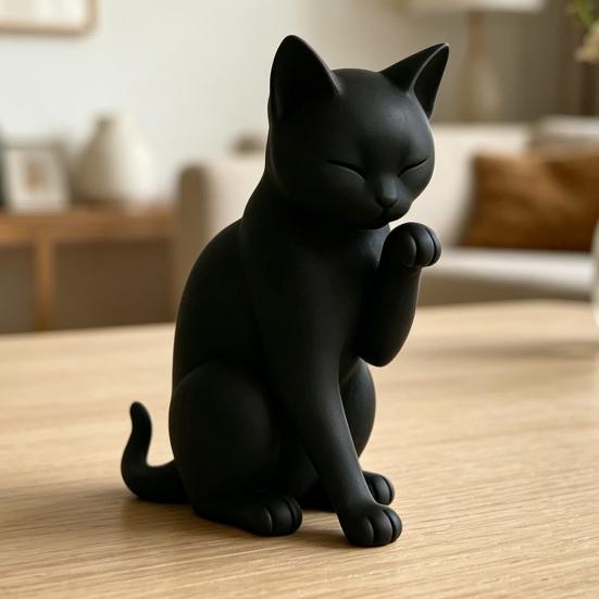 Модель Черной Кошки, Миниатюрное Украшение в Форме Кошки, 3D-печатная Матовая Черная Декоративная Фигурка для Рабочего Стола, Прихожей, Спальни