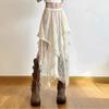 Lace Asymmetrical Skirt Women Vintage Y2K Boho Aesthetic Fashion High Waist Mid Skirts Summer Ladies Holiday Outfits