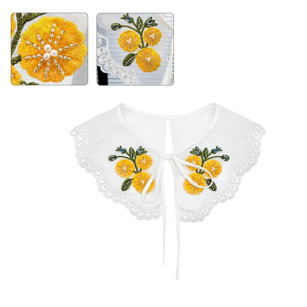 Women Colorful Embroidered Beaded Fake Collar Detachable Blouses Top Collar Elegant Lace-Up Shawl Wrap Clothes Accessory