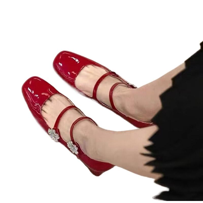 Мода Горячие Продажи 2025 Новая Весна Осень Женские Туфли-Лодочки Натуральная Кожа Овчина+свиная кожа Квадратный Носок Толстый Каблук Женская Обувь Туфли Мэри Джейн