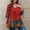 Women's Plus Size Fashion Printed Casual Pleated Round Neck Long Sleeve Top