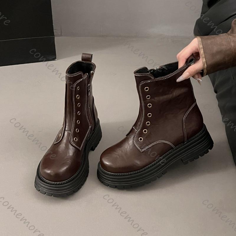 Празднуйте женские ботильоны ретро платформа кожаные короткие кожаные готический панк стиль женская обувь боковая молния ботинки для женщины